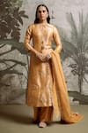 Buy_Parshya_Yellow Brocade, Organza Embroidery, Tassels, Sequins, Lace Round Neck Kurta Set _at_Aza_Fashions