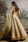 Shop_Parshya_Green Brocade, Shantoon, Silk, Chiffon Embroidery Banarasi Woven Lehenga Set _at_Aza_Fashions