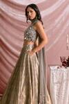 Shop_Parshya_Grey Brocade, Silk, Chiffon Mirrors, Embroidery, Droplet Boxy Blouse Lehenga Set _Online_at_Aza_Fashions