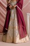 Parshya_Silver Brocade, Silk, Chiffon Beads, Pearls V-neck Geometric Woven Lehenga Set _Online_at_Aza_Fashions