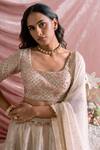 Buy_Parshya_Ivory Chiffon Zari, Embroidery, Sequins, Banarasi Floral Woven Lehenga Set 