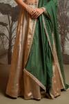 Shop_Parshya_Gold Silk, Chiffon Stones, Embroidery, Sequins, Fringe V-neck Hand Lehenga Set _Online_at_Aza_Fashions