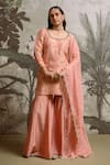 Buy_Parshya_Peach Silk, Chiffon Embroidery, Zari, Tassels, Gota Hand Kurta Sharara Set _at_Aza_Fashions