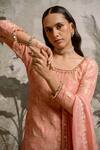 Parshya_Peach Silk, Chiffon Embroidery, Zari, Tassels, Gota Hand Kurta Sharara Set _Online_at_Aza_Fashions