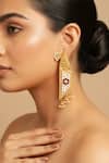 Buy_The Bling Girll_Gold Plated Pearls, Stones Geometric Floral Enameled Jhumka Earrings _at_Aza_Fashions