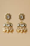 Shop_The Bling Girll_Gold Plated Stones, Pearls Embellished Jhumkas _at_Aza_Fashions