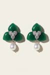 The Bling Girll_Green Crystals, Pearls Stone Studded Drop Earrings _Online_at_Aza_Fashions