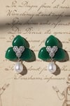 Shop_The Bling Girll_Green Crystals, Pearls Stone Studded Drop Earrings _at_Aza_Fashions