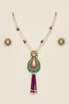 Shop_The Bling Girll_Multi Color Peacock Motif Pendant Necklace _at_Aza_Fashions
