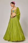 Buy_Krishna Padia_Green Georgette, Lurex, Crepe, Organza Sequins, Hand Blouse Lehenga Set _at_Aza_Fashions