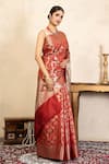Buy_Zal From Benaras_Red Silk Zari Banarasi Handloom Saree With Unstitched Blouse Piece _Online_at_Aza_Fashions