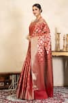 Shop_Zal From Benaras_Red Silk Zari Banarasi Handloom Saree With Unstitched Blouse Piece _Online_at_Aza_Fashions