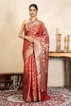 Buy_Zal From Benaras_Red Silk Zari Banarasi Handloom Saree With Unstitched Blouse Piece _at_Aza_Fashions