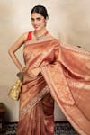 Zal From Benaras_Red Silk, Brocade Zari, Embroidery Banarasi Saree With Unstitched Blouse Piece _at_Aza_Fashions
