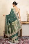 Shop Zal From Benaras Green Silk Zari, Sequins, Fringe Banarasi Saree With Unstitched Blouse Piece at Aza Fashions Shop_Zal From Benaras_Green Silk Zari, Sequins, Fringe Banarasi Saree With Unstitched Blouse Piece _at_Aza_Fashions