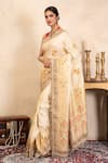 Zal From Benaras_Cream Silk Embroidery Handloom Saree With Unstitched Blouse Fabric _Online_at_Aza_Fashions