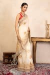Buy_Zal From Benaras_Cream Silk Embroidery Handloom Saree With Unstitched Blouse Fabric _Online_at_Aza_Fashions