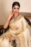 Shop_Zal From Benaras_Cream Silk Embroidery Handloom Saree With Unstitched Blouse Fabric _Online_at_Aza_Fashions