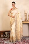 Buy_Zal From Benaras_Cream Silk Embroidery Handloom Saree With Unstitched Blouse Fabric _at_Aza_Fashions