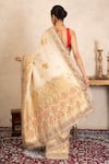 Shop_Zal From Benaras_Cream Silk Embroidery Handloom Saree With Unstitched Blouse Fabric _at_Aza_Fashions