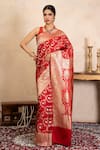 Buy Zal From Benaras Red Silk, Satin Zari Banarasi Handloom Saree With Unstitched Blouse Piece at Aza Fashions Buy_Zal From Benaras_Red Silk, Satin Zari Banarasi Handloom Saree With Unstitched Blouse Piece _at_Aza_Fashions