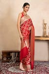 Buy Zal From Benaras Red Silk, Satin Zari Banarasi Handloom Saree With Unstitched Blouse Piece Online at Aza Fashions Buy_Zal From Benaras_Red Silk, Satin Zari Banarasi Handloom Saree With Unstitched Blouse Piece _Online_at_Aza_Fashions