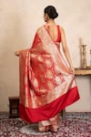 Shop Zal From Benaras Red Silk, Satin Zari Banarasi Handloom Saree With Unstitched Blouse Piece at Aza Fashions Shop_Zal From Benaras_Red Silk, Satin Zari Banarasi Handloom Saree With Unstitched Blouse Piece _at_Aza_Fashions