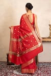 Shop Zal From Benaras Red Chiffon, Silk Zari Banarasi Handloom Saree With Unstitched Blouse Piece at Aza Fashions Shop_Zal From Benaras_Red Chiffon, Silk Zari Banarasi Handloom Saree With Unstitched Blouse Piece _at_Aza_Fashions