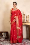 Buy Zal From Benaras Red Chiffon, Silk Zari Banarasi Handloom Saree With Unstitched Blouse Piece at Aza Fashions Buy_Zal From Benaras_Red Chiffon, Silk Zari Banarasi Handloom Saree With Unstitched Blouse Piece _at_Aza_Fashions