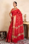 Shop Zal From Benaras Red Chiffon, Silk Zari Banarasi Handloom Saree With Unstitched Blouse Piece Online at Aza Fashions Shop_Zal From Benaras_Red Chiffon, Silk Zari Banarasi Handloom Saree With Unstitched Blouse Piece _Online_at_Aza_Fashions