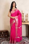 Buy_Zal From Benaras_Pink Silk Zari Banarasi Saree With Unstitched Blouse Fabric _at_Aza_Fashions