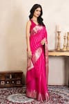 Shop_Zal From Benaras_Pink Silk Zari Banarasi Saree With Unstitched Blouse Fabric _Online_at_Aza_Fashions