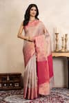 Buy_Zal From Benaras_Pink Silk Zari, Kanjeevaram Banarasi Saree With Unstitched Blouse Fabric _at_Aza_Fashions