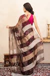 Shop Zal From Benaras Brown Organza, Silk Handloom Printed Saree With Unstitched Blouse Fabric at Aza Fashions Shop_Zal From Benaras_Brown Organza, Silk Handloom Printed Saree With Unstitched Blouse Fabric _at_Aza_Fashions