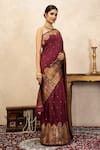 Zal From Benaras Maroon Silk Zari, Embroidery Katan Banarasi Saree With Unstitched Blouse Fabric Online at Aza Fashions Zal From Benaras_Maroon Silk Zari, Embroidery Katan Banarasi Saree With Unstitched Blouse Fabric _Online_at_Aza_Fashions