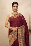 Buy Zal From Benaras Maroon Silk Zari, Embroidery Katan Banarasi Saree With Unstitched Blouse Fabric Online at Aza Fashions Buy_Zal From Benaras_Maroon Silk Zari, Embroidery Katan Banarasi Saree With Unstitched Blouse Fabric _Online_at_Aza_Fashions