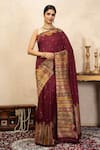 Buy Zal From Benaras Maroon Silk Zari, Embroidery Katan Banarasi Saree With Unstitched Blouse Fabric at Aza Fashions Buy_Zal From Benaras_Maroon Silk Zari, Embroidery Katan Banarasi Saree With Unstitched Blouse Fabric _at_Aza_Fashions