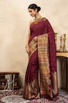Shop Zal From Benaras Maroon Silk Zari, Embroidery Katan Banarasi Saree With Unstitched Blouse Fabric Online at Aza Fashions Shop_Zal From Benaras_Maroon Silk Zari, Embroidery Katan Banarasi Saree With Unstitched Blouse Fabric _Online_at_Aza_Fashions