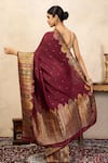 Shop Zal From Benaras Maroon Silk Zari, Embroidery Katan Banarasi Saree With Unstitched Blouse Fabric at Aza Fashions Shop_Zal From Benaras_Maroon Silk Zari, Embroidery Katan Banarasi Saree With Unstitched Blouse Fabric _at_Aza_Fashions