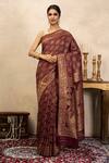 Buy_Zal From Benaras_Maroon Silk Zari Banarasi Saree With Unstitched Blouse Fabric _at_Aza_Fashions