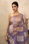 Zal From Benaras_Lavender Organza Bandhani Print Saree With Unstitched Blouse Fabric _Online_at_Aza_Fashions