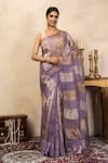 Buy_Zal From Benaras_Lavender Organza Bandhani Print Saree With Unstitched Blouse Fabric _at_Aza_Fashions