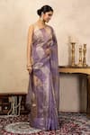 Shop_Zal From Benaras_Lavender Organza Bandhani Print Saree With Unstitched Blouse Fabric _Online_at_Aza_Fashions
