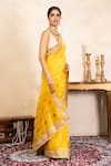 Shop_Zal From Benaras_Yellow Silk Zari, Sequins, Banarasi Handloom Saree With Unstitched Blouse Fabric _Online_at_Aza_Fashions