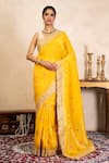 Buy_Zal From Benaras_Yellow Silk Zari, Sequins, Banarasi Handloom Saree With Unstitched Blouse Fabric _at_Aza_Fashions