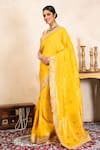 Zal From Benaras_Yellow Silk Zari, Sequins, Banarasi Handloom Saree With Unstitched Blouse Fabric _at_Aza_Fashions