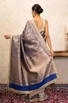 Shop_Zal From Benaras_Blue Silk Zari, Embroidery Banarasi Handloom Saree With Unstitched Blouse Piece _at_Aza_Fashions
