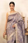 Zal From Benaras_Blue Silk Zari, Embroidery Banarasi Handloom Saree With Unstitched Blouse Piece _Online_at_Aza_Fashions