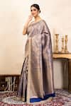 Zal From Benaras_Blue Silk Zari, Embroidery Banarasi Handloom Saree With Unstitched Blouse Piece _at_Aza_Fashions
