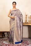 Buy_Zal From Benaras_Blue Silk Zari, Embroidery Banarasi Handloom Saree With Unstitched Blouse Piece _at_Aza_Fashions